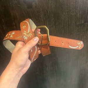 Brown floral print belt